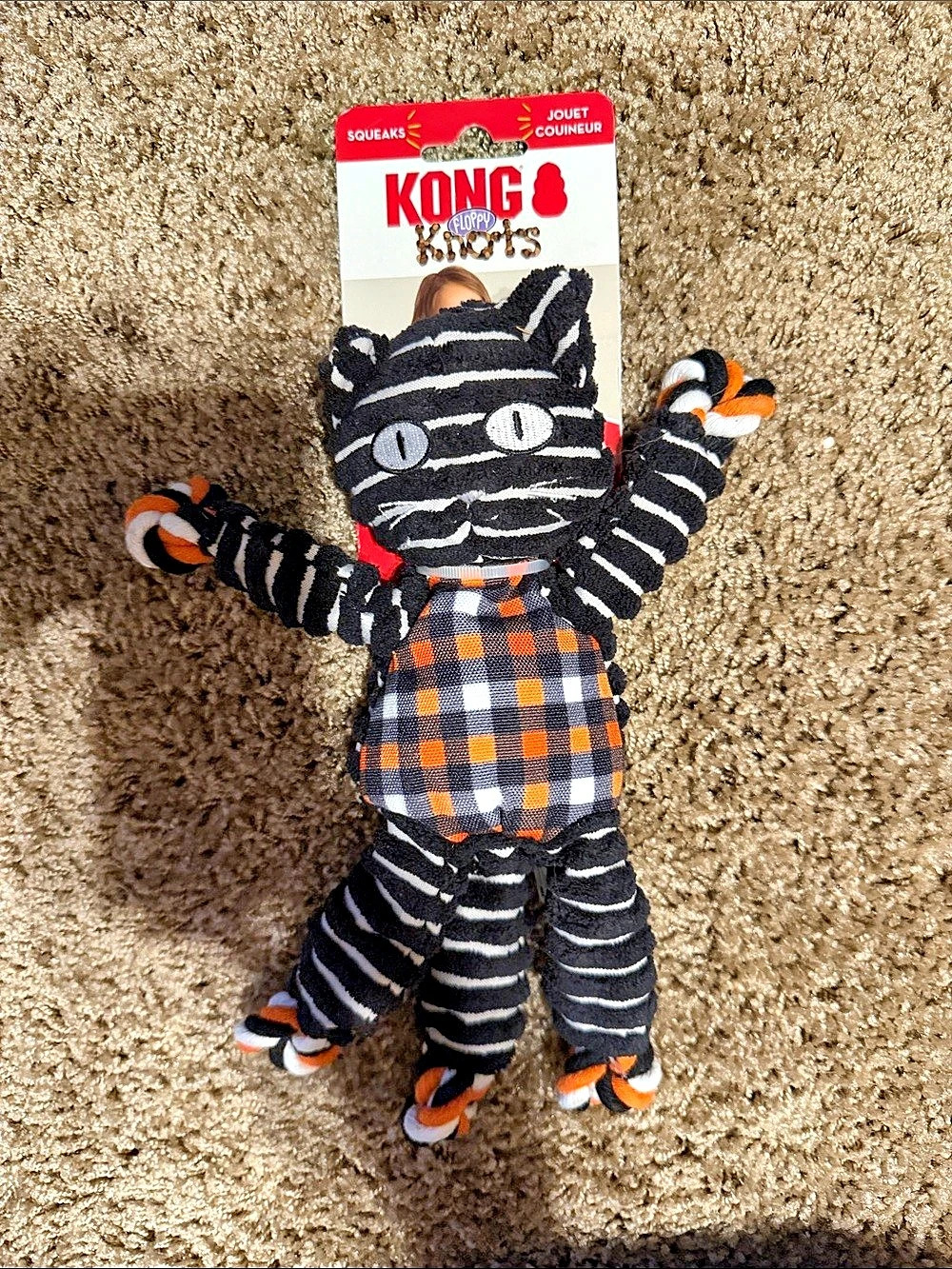 KONG Knots Floppy Plush Rope Dog Toy NWT Black & Orange